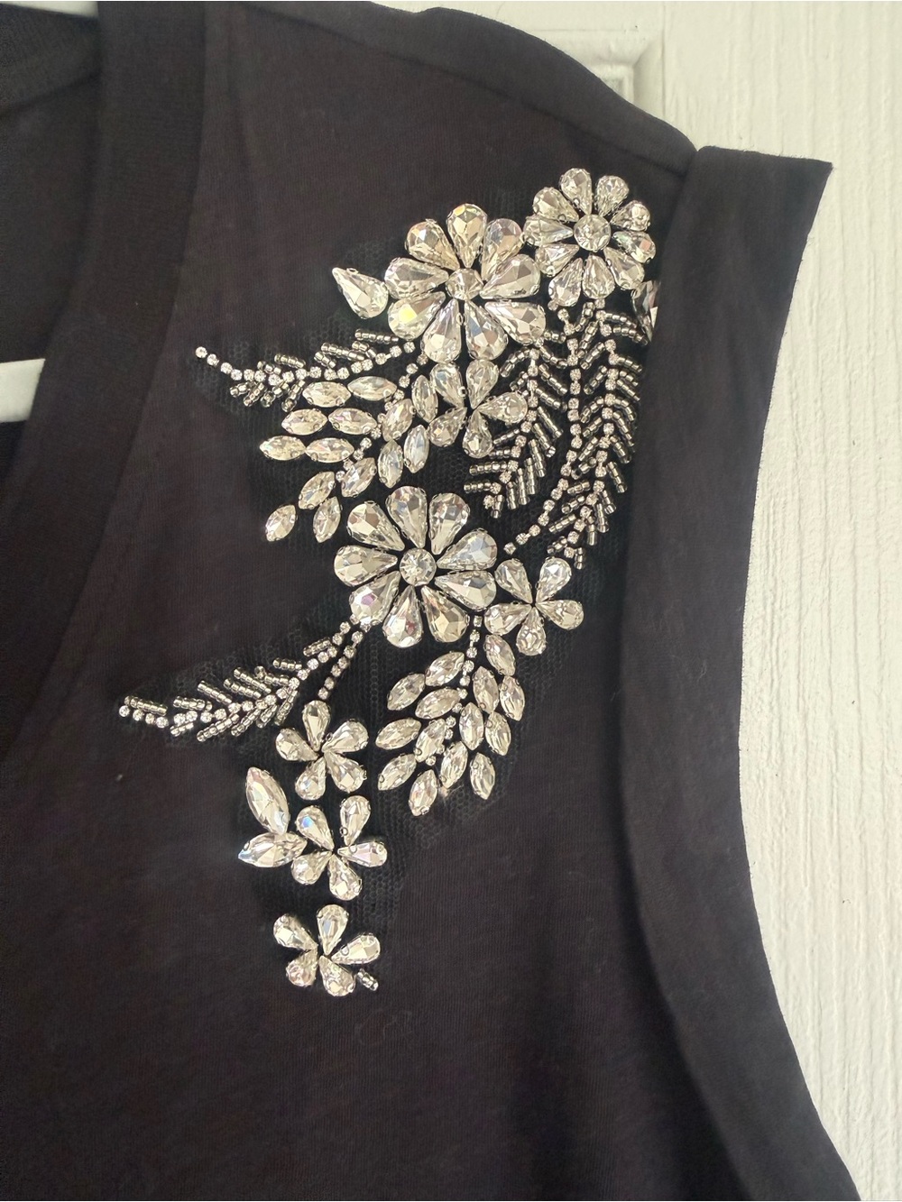 cinq a sept Black Sleeveless V-Neck Tank with Crystal Floral Embellishment - Picture 2 of 4